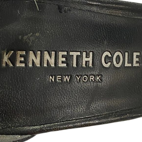 Kenneth Cole Lisa Black Suede Heels Sandals size  7.5 Embroidered Floral Chunky - Picture 6 of 9